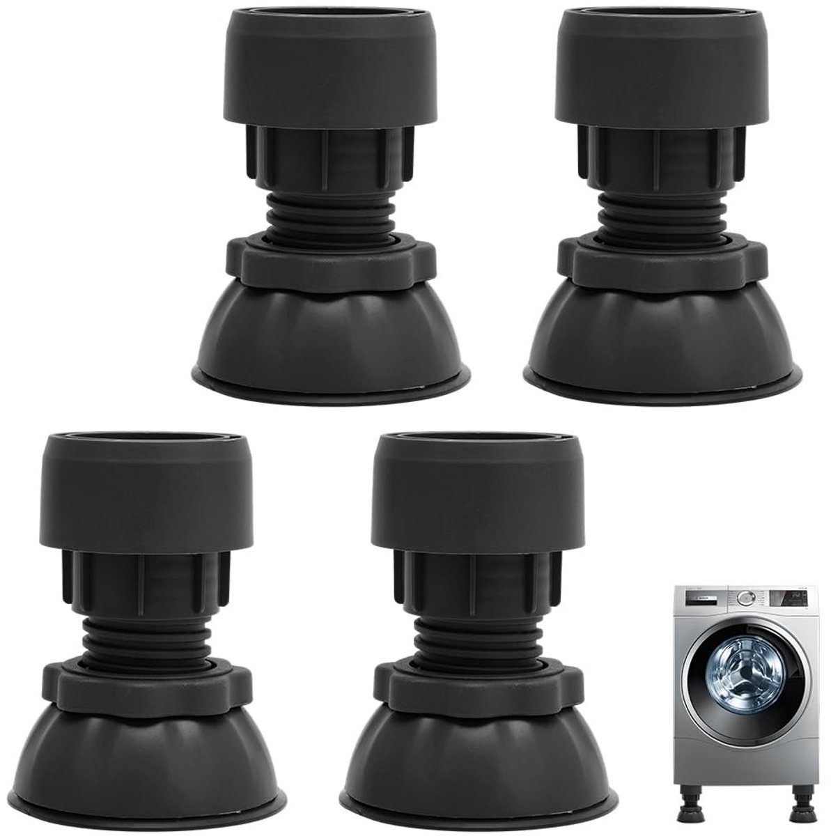 SMOAKEZ- Trillingsdemper Universeel - 4 Stuks - Antivibratiedempers - Verstelbare Wasmachine Voetjes - Schokdempend - Antislip en Vochtbestendig - Wasmachinevoetjes