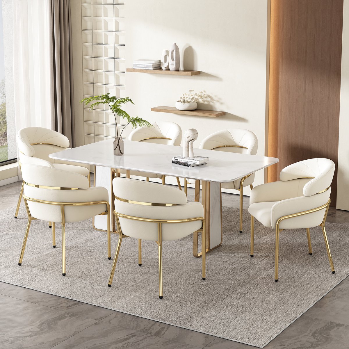 REDOM Eetkamerstoel Set Van 6 - Comfortabel - Modern - Voor Eetkamer Of Woonkamer - Fluweel - Beige