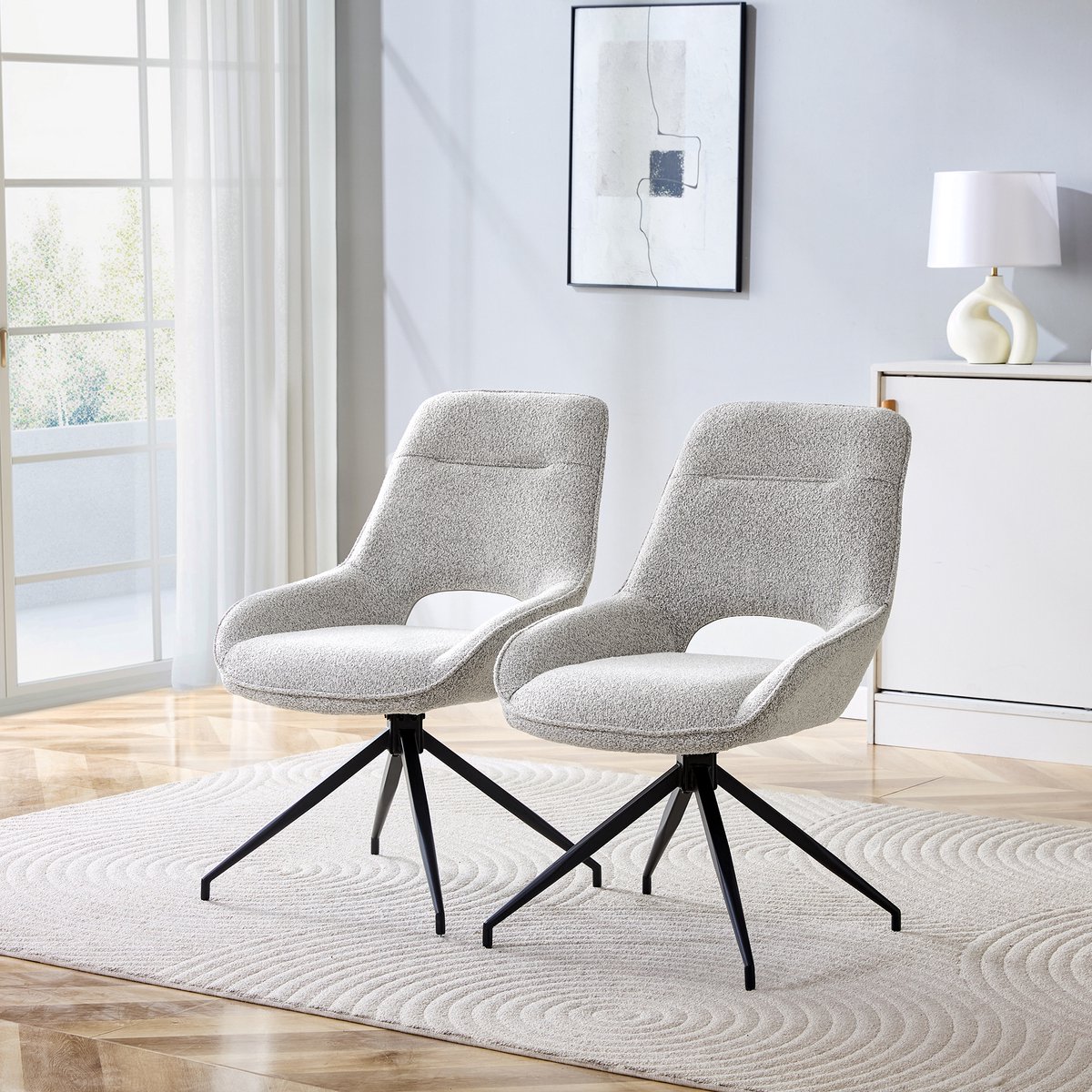 REDOM Eetkamerstoel Set Van 2 - 360° Draaibaar - Modern - Stof en Metaal - Warmgrijs en Zwart Zwart, warmgrijs
