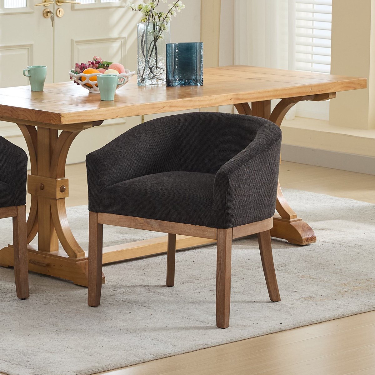 REDOM Eetkamerstoel Met Armleuningen - Modern - Keuken En Eethoek - Chenille - Houtlook -