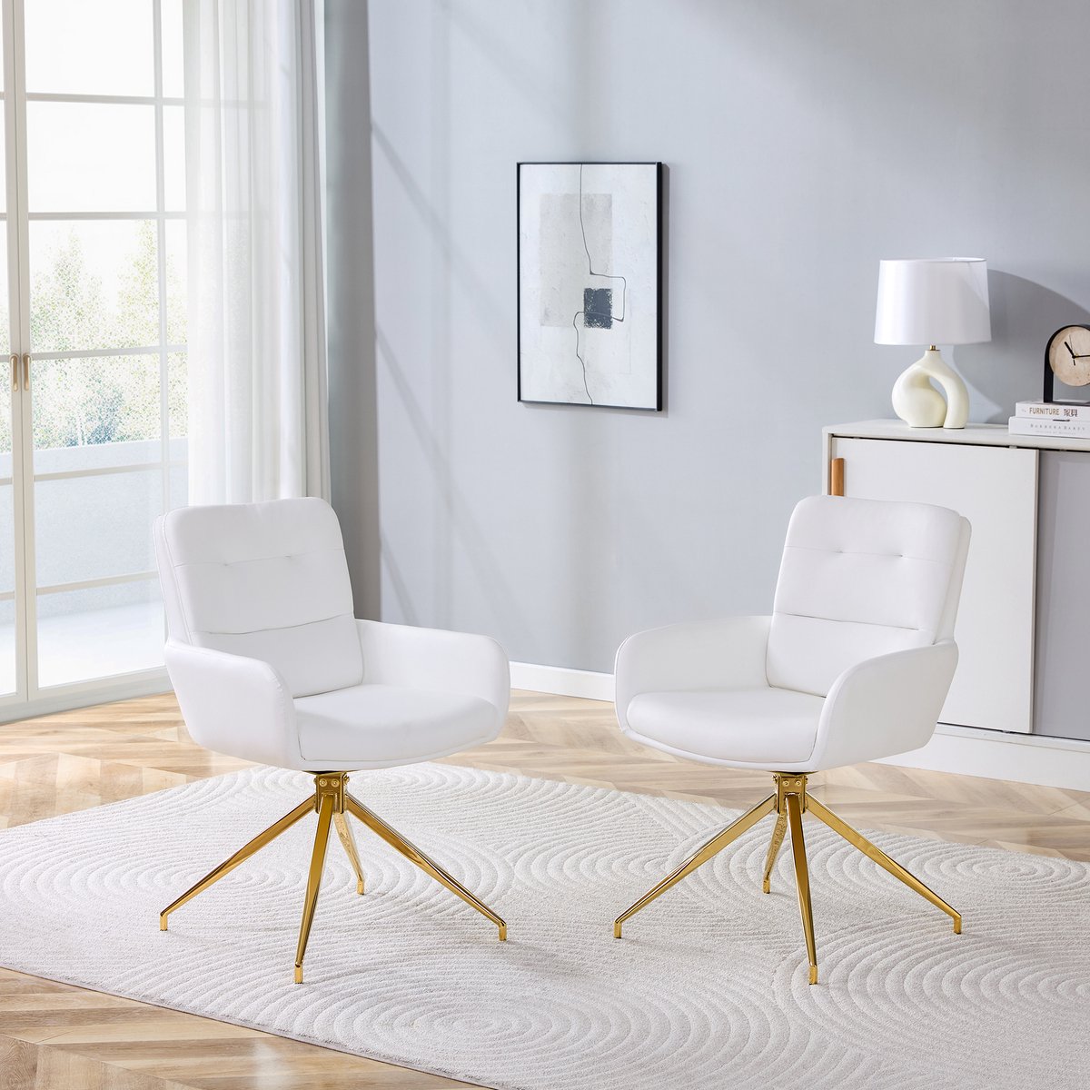 REDOM Eetkamerstoel Set Van 2 - 360° Draaibaar - Modern - Metaal En Kunstleer - Wit En Goud Wit+Goud