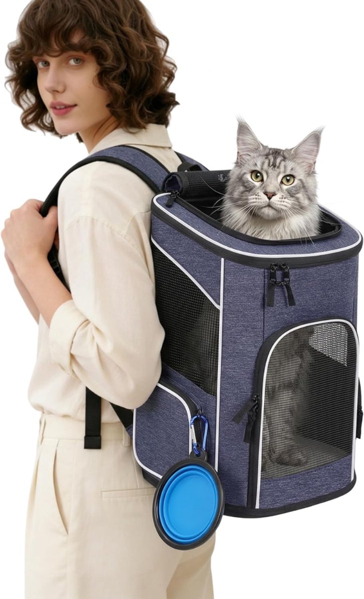 SNJY® Hondenrugzak - Hondentas - Hondendraagzak - Reismand Kat - Tot 7kg - 33L x 28B x 42H cm - Grijs