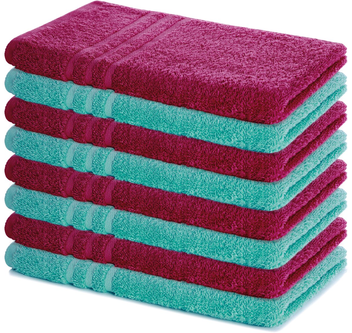 Lavea® Set van 8 Handdoeken 50x100 cm, 100% Katoen – Zacht en Absorberend – Perfect als Handdoek voor Thuis en Hotel – Bordeaux en Turkoois