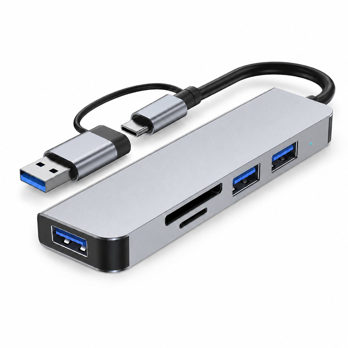 Gloovon® - 5-in-1 USB C Hub - USB Splitter - 1 x MicroSD en SD-Kaartsleuf - 3 x USB 3.0 - Geschikt voor Macbook Pro / Air / Windows / Universeel - Blauw Titanium