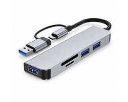 Gloovon® – 5-in-1 USB C Hub – USB Splitter – 1 x MicroSD en SD-Kaartsleuf – 3 x USB 3.0 – Geschikt voor Macbook Pro / Air / Windows / Universeel – Blauw Titanium