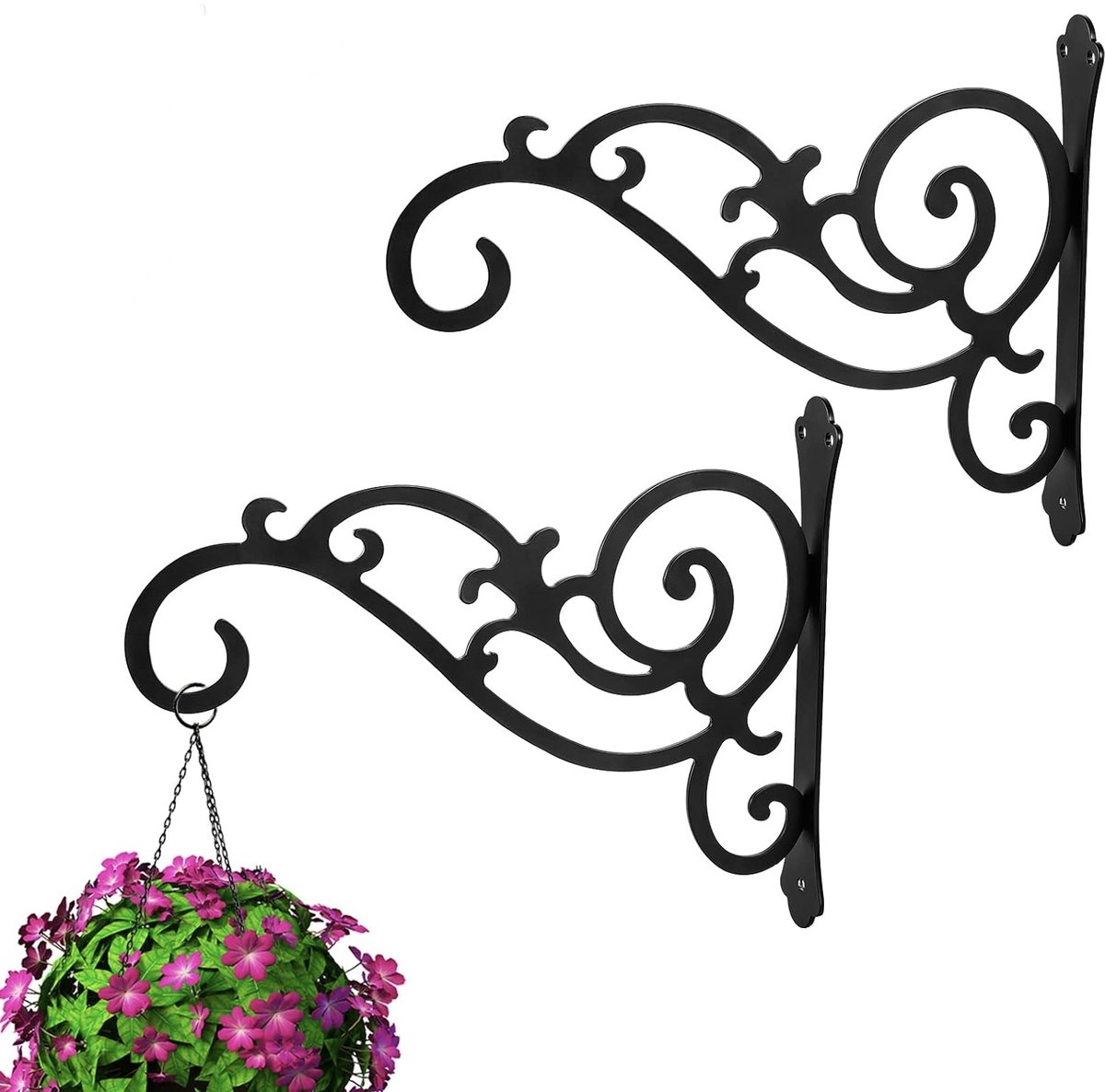Plantenhangers Set - Massief Ijzer Wandhaak - 2 Stuks 25 cm - Roestvrij Zwart Finish - Voor Bloempotten Lantaarns Windspel - Binnen Buiten Tuin Balkon