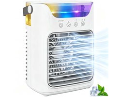 Draagbare Luchtkoeler 4-in-1 - Mini Airco met Waterkoeling - 3 Snelheden - 2 Verneveling Standen - 7 Kleuren LED Verlichting - USB Type-C - Wit
