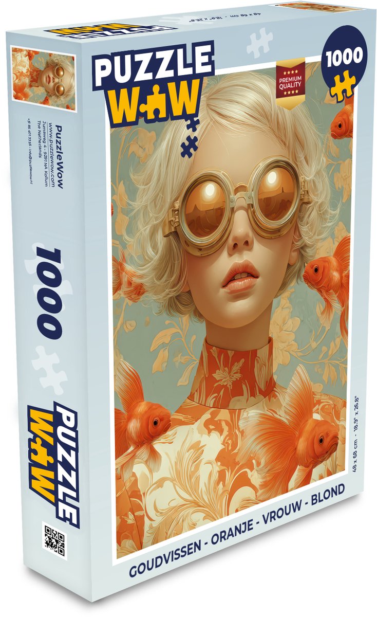 Puzzel Goudvissen - Oranje - Vrouw - Blond - Legpuzzel - Puzzel 1000 stukjes volwassenen