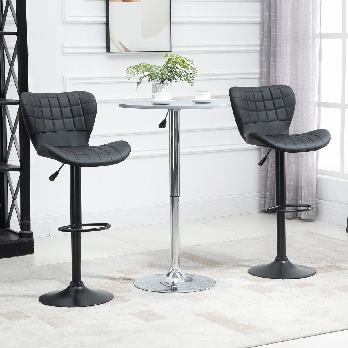 MODFU Barkrukken 2-Delige Set - Verstelbare Hoogte En Draaibare Zitting - Modern - Kunstleer - Zwart - 57 x 58 x 87-107 cm