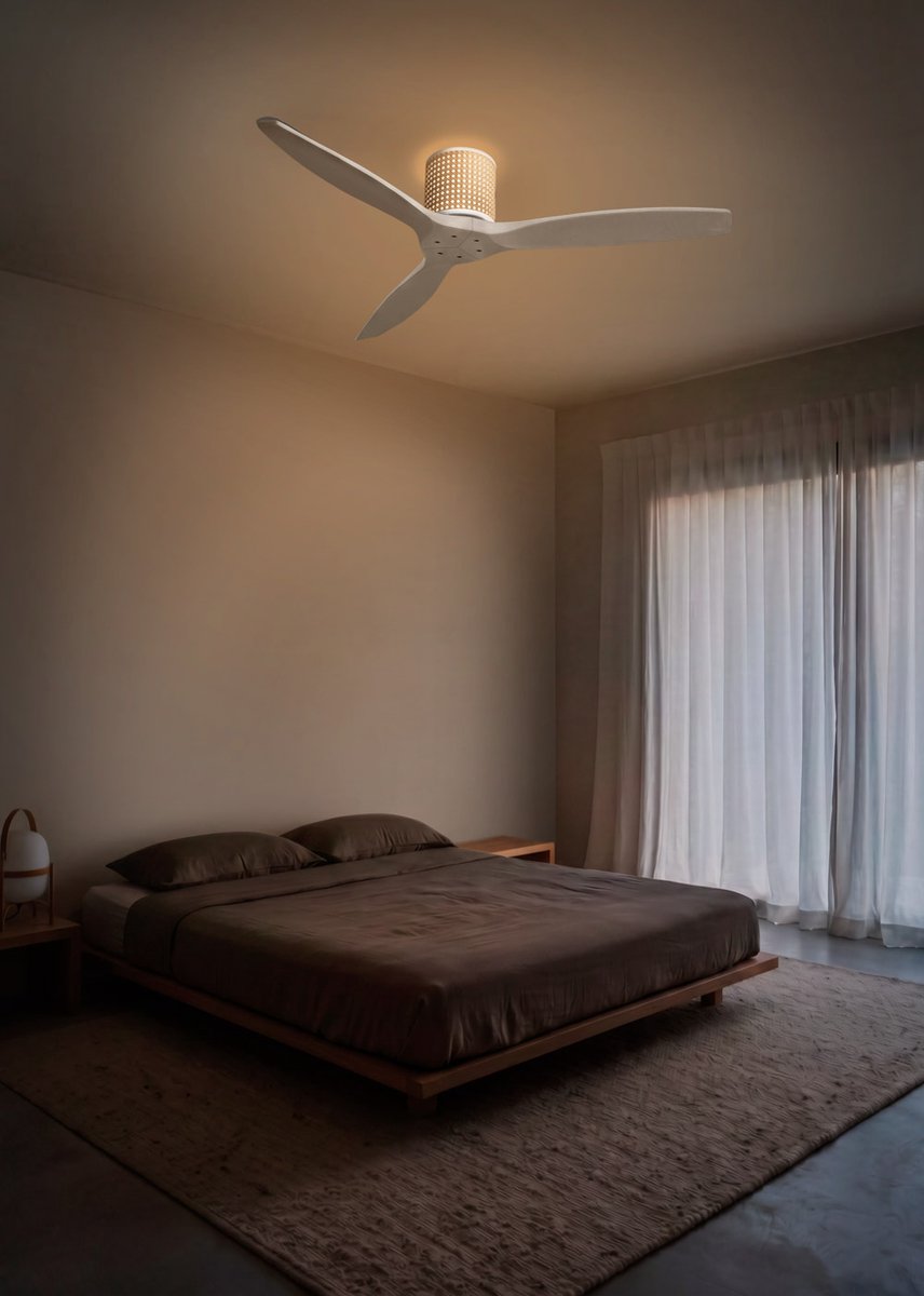 CREATE - Plafondventilator stil 40W (Ø132cm) - Sfeerlicht LED - Afstandsbediening - 6 snelheden - Programmeerbaar - WIND CALM CUSTOM RATTAN