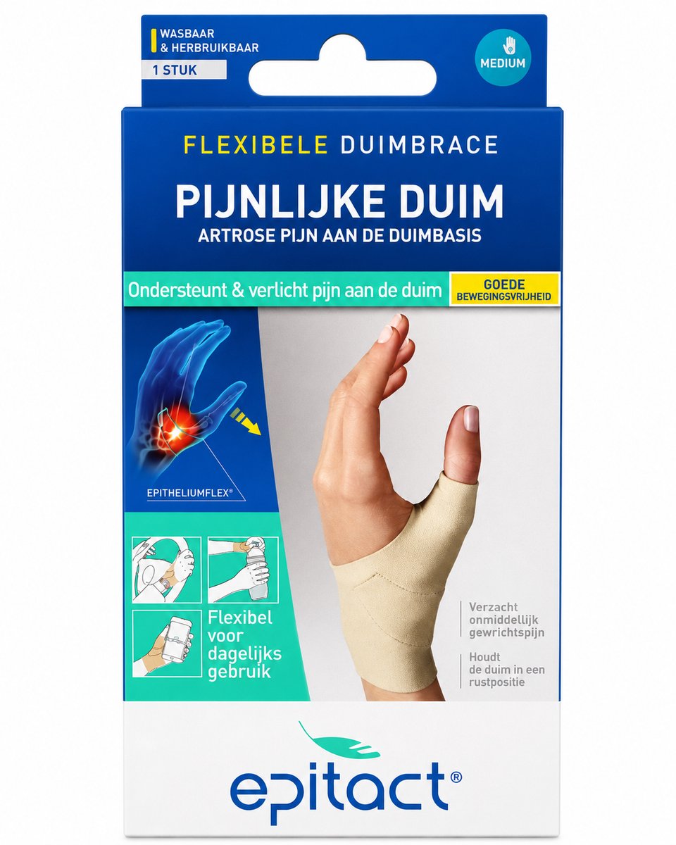 Epitact Duimorthese Dag Rechts Maat M – Duimbrace bij Duimartrose en Rhizartrose – Flexibele Ondersteuning – Wasbaar - 1 Stuk