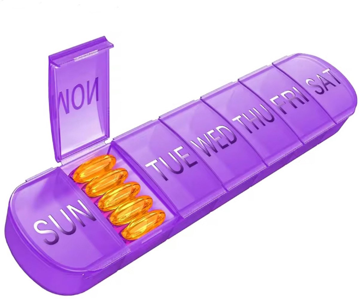 Actie4you® - Pillendoosje XXL - Pillendoos - Medicijn Doosje - Vitamine Doos - Zondag t/m Zaterdag - 7 dagen - 1 Week – Paars