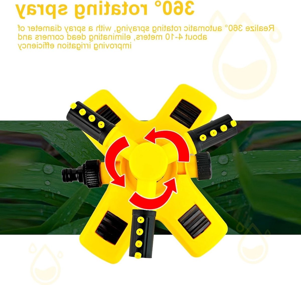 360° Draaibaar Tuin Irrigatiesysteem met Spray Diameter van 8-10 m, 12 Gaten en Verstelbare Hoek voor Optimale Plantenbewatering