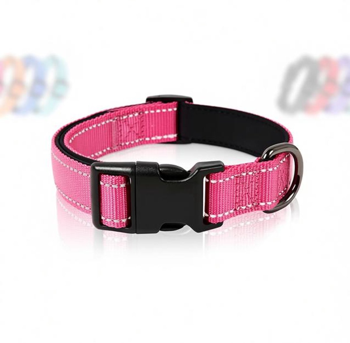 ElleMooi Reflecterende Hondenhalsband, Neopreen Nylon, Verstelbaar voor Kleine Middelgrote Grote Honden, Roze Rood, XS