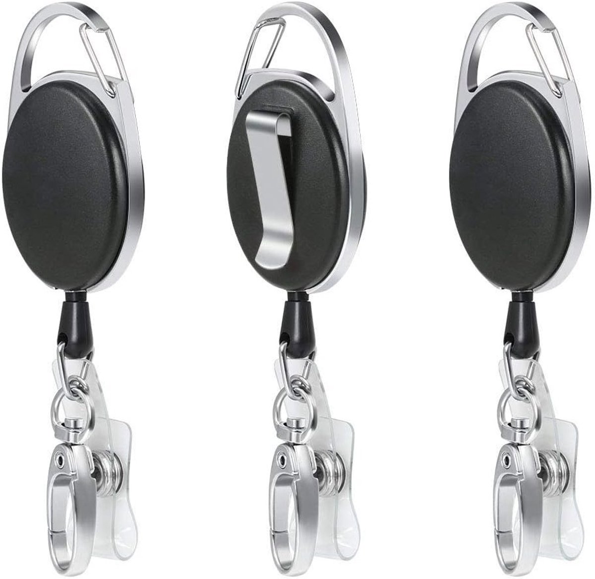 Retractable Badge Holder Set met Sleutelhanger, 3 Stuks ID Kaartclips en Badge Reel voor Werk en Evenementen