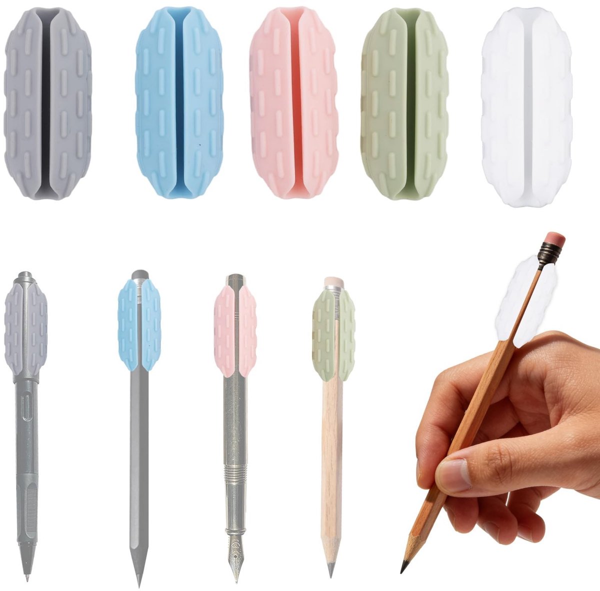 Dailygoods- Potloodgrepen Gewogen - Siliconen Hulp voor Kinderen/Ouderen - Aanpasbare Pen Grepen - 5 Stuks - Verbetering van Grip - Geschikt voor 7-14mm Pennen - Pengrepen