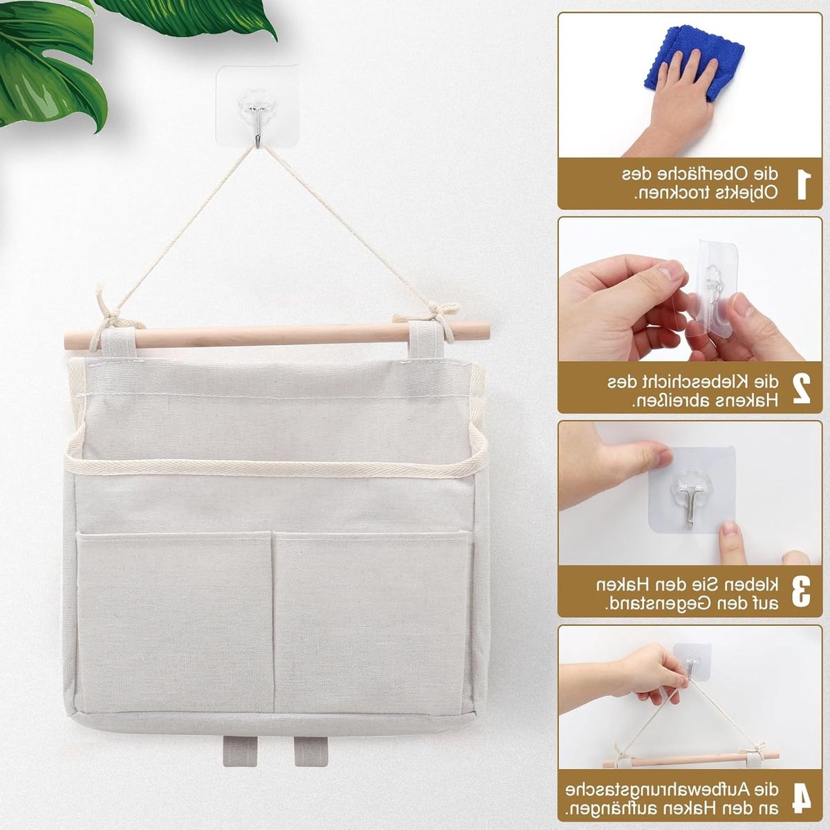 Hanging Organizer Set van 3, Wandopslag voor Thuis en Kantoor, Deur Organizer voor Badkamer en Kinderkamer, Beige Linnenopslag