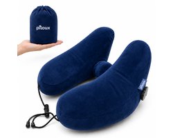 Premium Opblaasbaar Nekkussen - Super Compact & Lichtgewicht - Ergonomisch Reiskussen - Neksteun Kussen - Travel Pillow - Geschikt voor Auto en Vliegtuig - met Draagtas - Nomi Navy Blue