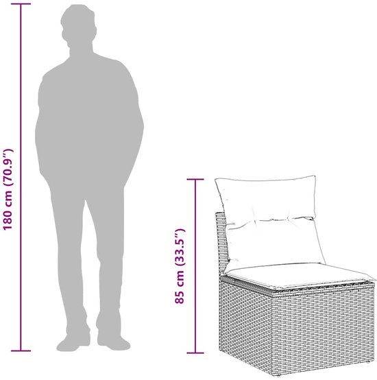 Afmetingen stoel: 85 cm hoog. Een man van 180 cm staat naast de stoel.