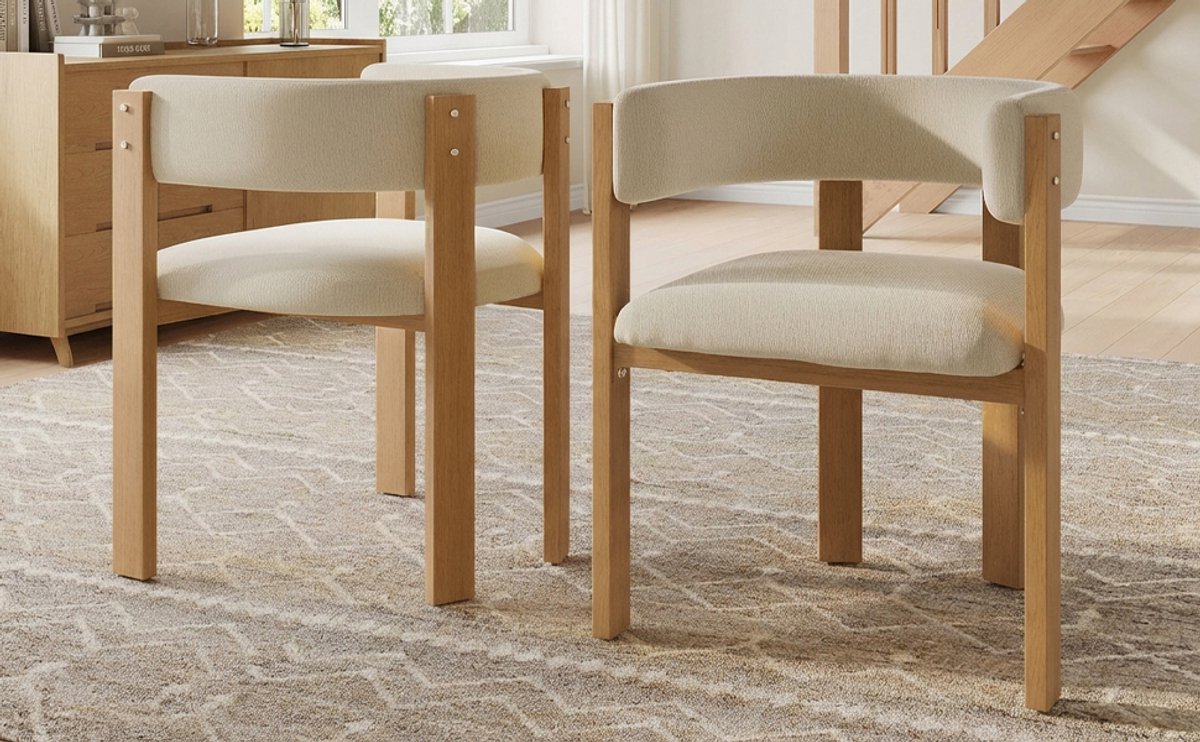 Wishdor Eetkamerstoelenset - Ergonomisch Ontwerp - Dikke Vulling - Houtlook Metalen Poten - Beige Bekleding - Set Van 2 Beige, natuurlijk