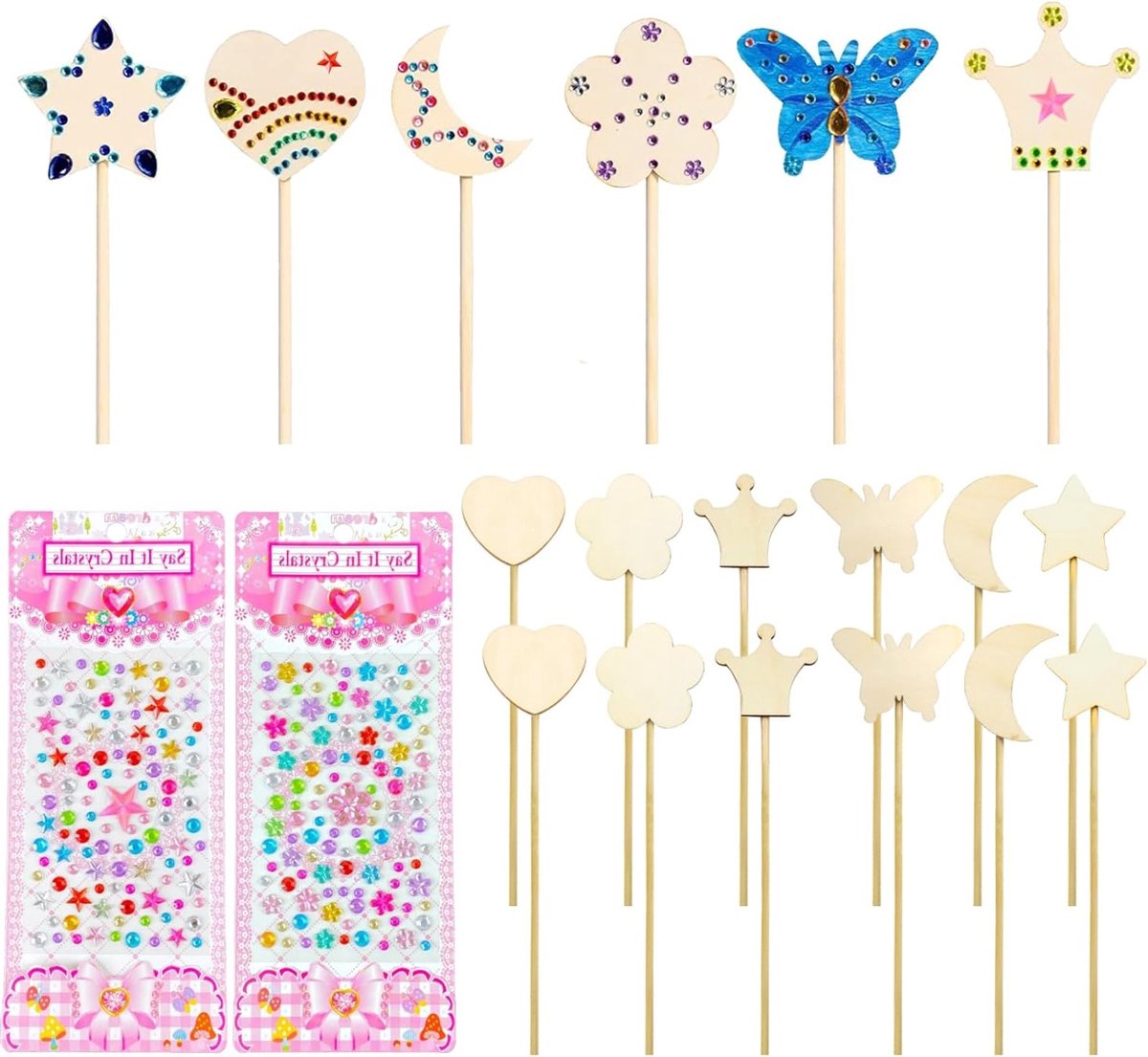 12-delige creatieve knutselset voor kinderen met houten vlinders, prinsessen en verjaardagscadeaus