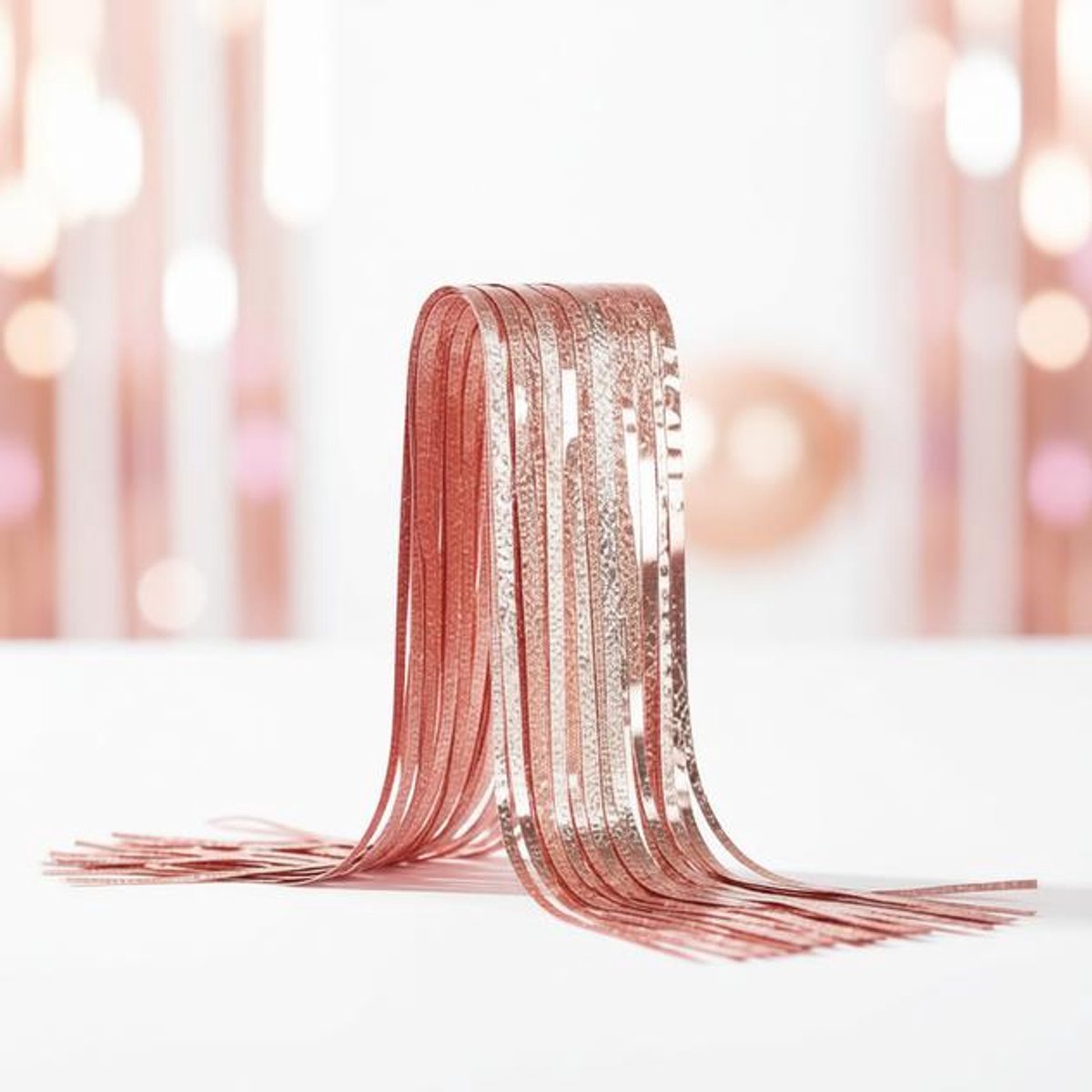 ElleMooi Lametta Metalen Gordijnen Rosegold Glitter, 2x Folie Gordijn, Achtergrond Ringgordijnen voor Verjaardag, Partij, Bruiloft Decoratie Rose Goud