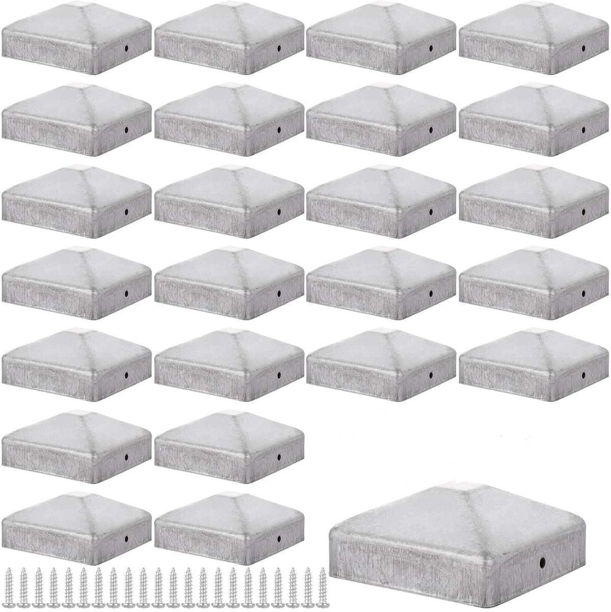 JHUBERS - Paalkappen voor Hekpalen - Verzinkt Metaal - Bescherming tegen Weer - 7 x 7 cm - Duurzaam en Robuust - 24 Stuks voor Houten Palen