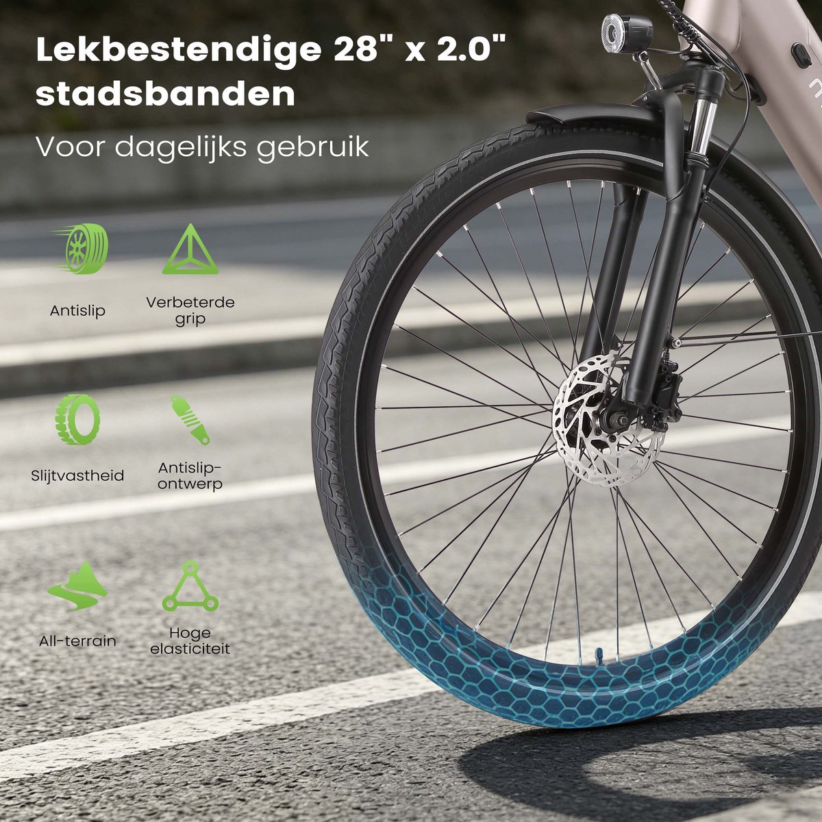 Maxtron Lira Elektrische Fiets - Actieradius tot 140 km - 720Wh Accu met Grote Capaciteit - 28 x 2.0 Inch Banden - Hydraulische Schijfremmen - Shimano 7 Versnellingen - 250W Motor - Met Achterlicht - Max. Belastbaar 120 kg - Goud thumbnail 5
