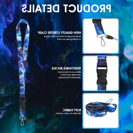 ID Kaart Houder met Lanyard en Retractable Badge Reel Clip, Sterrenhemel ID Kaart Set, Duurzame en Afbreekbare Lanyards voor Sleutels en Badges — afbeelding 3