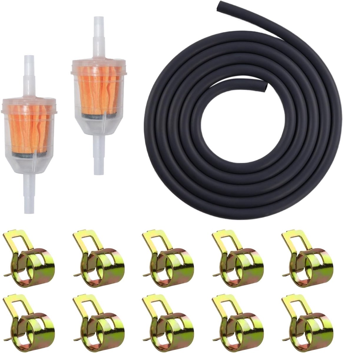 Complete 1/4" Brandstofslang Kit met 2 meter Ø 6mm Slang, 2 Brandstoffilters en 10 Slangklemmen voor Auto's en Tractoren