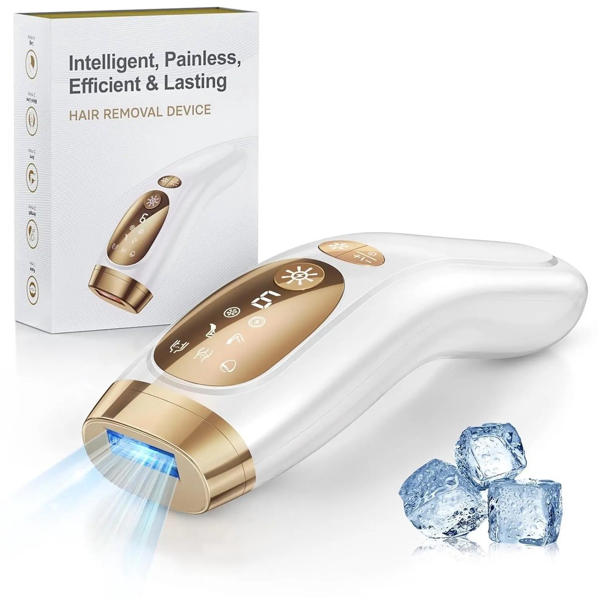 Cherrys Finds - Laser Ontharing - Ontharingsapparaat - Laser Ontharing Thuis - Met Koelfunctie - Haarverwijderaar - Onbeperkt Flitsen Pijnloze Epilator - Wit met Goud