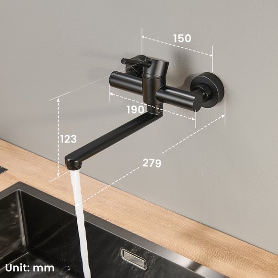 Robinet de cuisine mural pour évier de cuisine - Robinet de lavabo