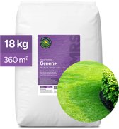 Wit 18 kg zak gazonmest, Green+, voor 360 m², met een perfect groen gazon.