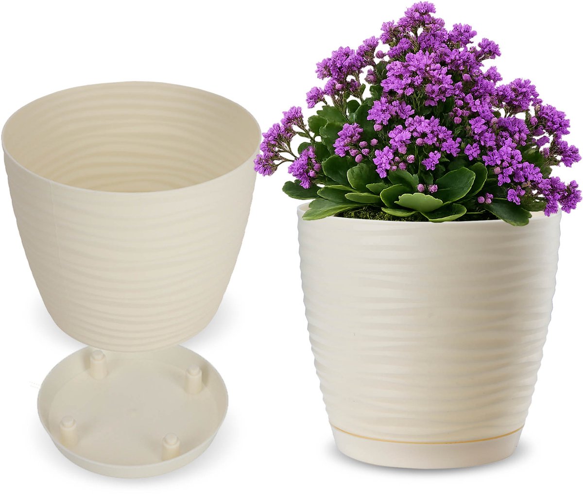 Form-Plastic Sahara - Bloempot met Onderzetter - Crème - 16,7x15,4 cm - Weerbestendig