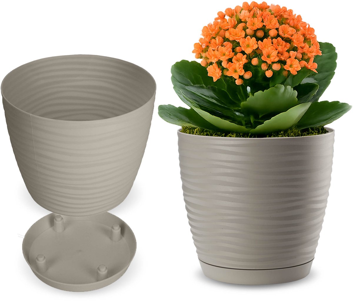 Form-Plastic - Bloempot met Schotel - 14,7x13,6 cm - Lichtgrijs - Kunststoff