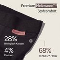 Detail van een zwarte boxer met TENCEL™ Modal, biologisch katoen en elastaan. Oranje label zichtbaar.