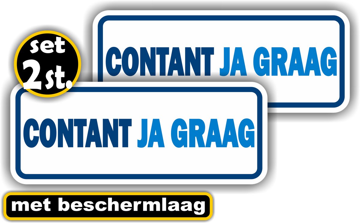 JERMA allerhandestickers Jerma - Contant Ja Graag - Sticker - Set 2 st - 10 x 20 cm – Binnen & Buiten - Zelfklevend - Vinyl Jerma-Contant