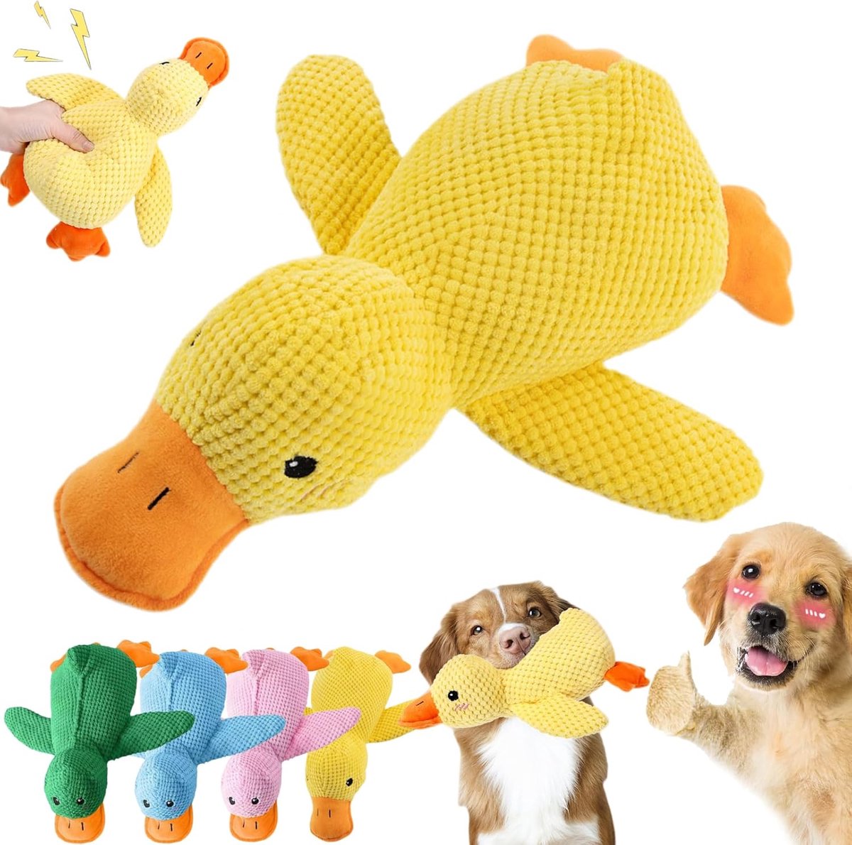 ZVD Anti-stress eend hond - 2026 anti-stress speelgoed - piepend speelgoed - hondenspeelgoed - 25x22CM - onverwoestbaar interactief hondenspeelgoed - voor kleine, middelgrote en grote honden - Geel - Klein