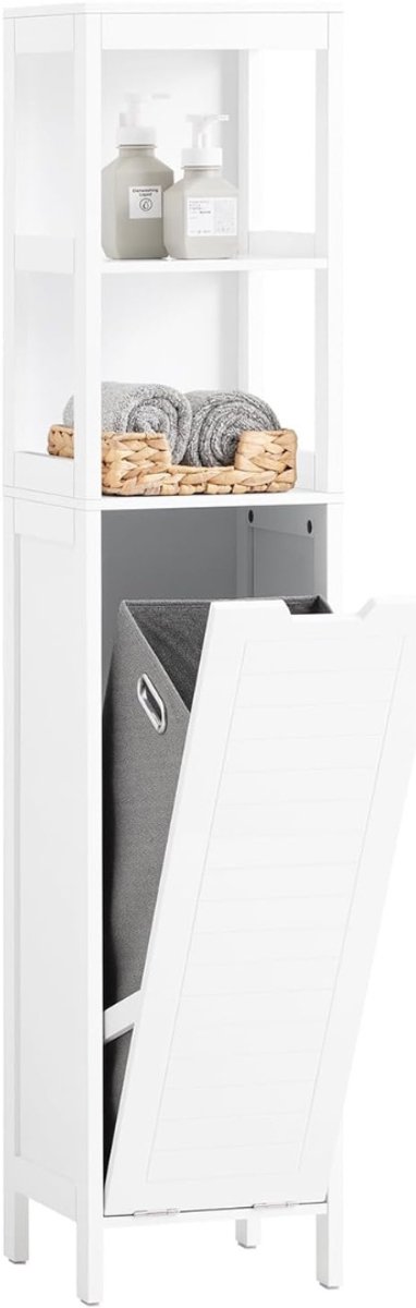 QIN® Kolomkas Staand - Opbergkasten met Deuren - Hoge Kast - Wit - 30cm x 30cm x 145cm