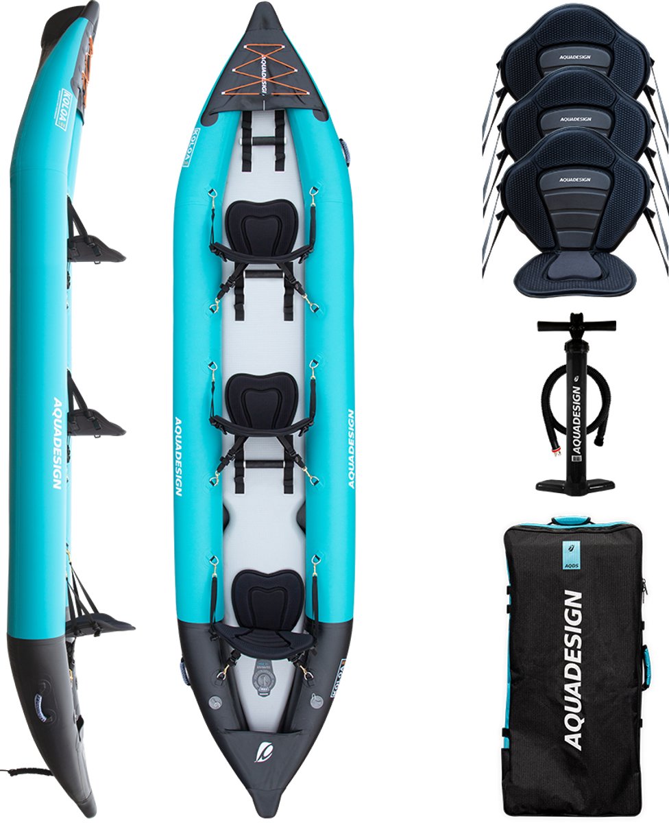 Aquadesign KOLOA 400 opblaasbare kajak kano allround 3 personen PVC 1100 dtex dropstitch bodem 250 kg capaciteit