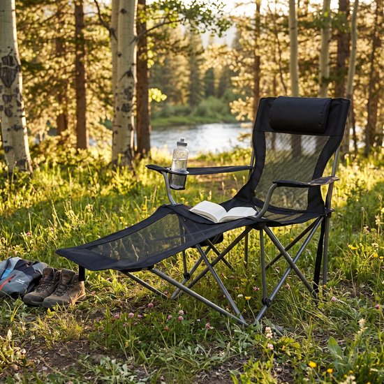 Yar Campingstoel Inklapbaar met Voetensteun - Relaxstoel met Hoofdkussen, Bekerhouder, Zijvak & Opbergtas - Visstoel / Strandstoel - Zwar van YAR — afbeelding 5