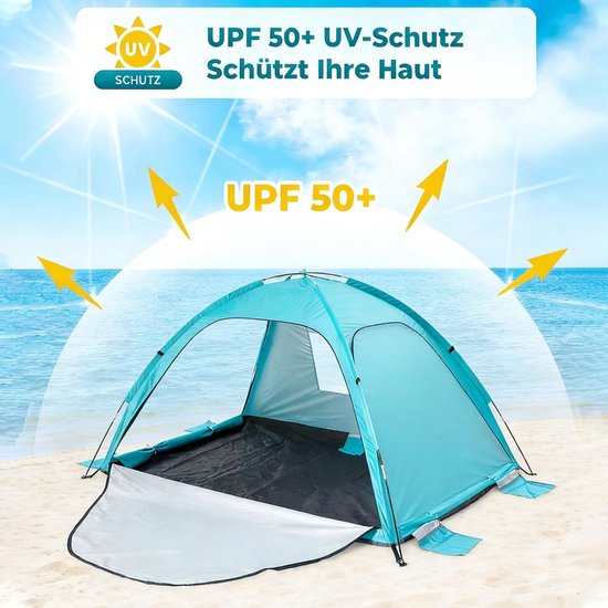Ruime strandtent met UV-bescherming voor 4 personen, ventilatie en meerdere ingangen van Merkloos — afbeelding 3