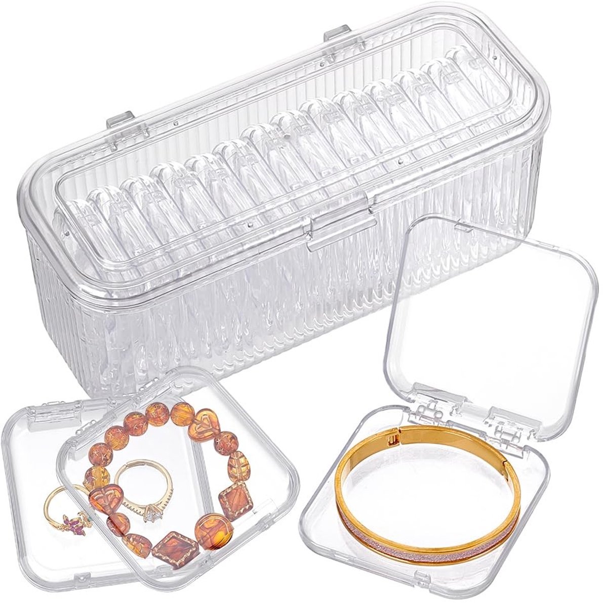 Dailygoods- Sieradenbox met 14 Draagbare Dozen - Plastic Organizer - Acryl Houder - Antioxidatie - Opbergcontainer - 11 cm Breed - Sieradenorganizer