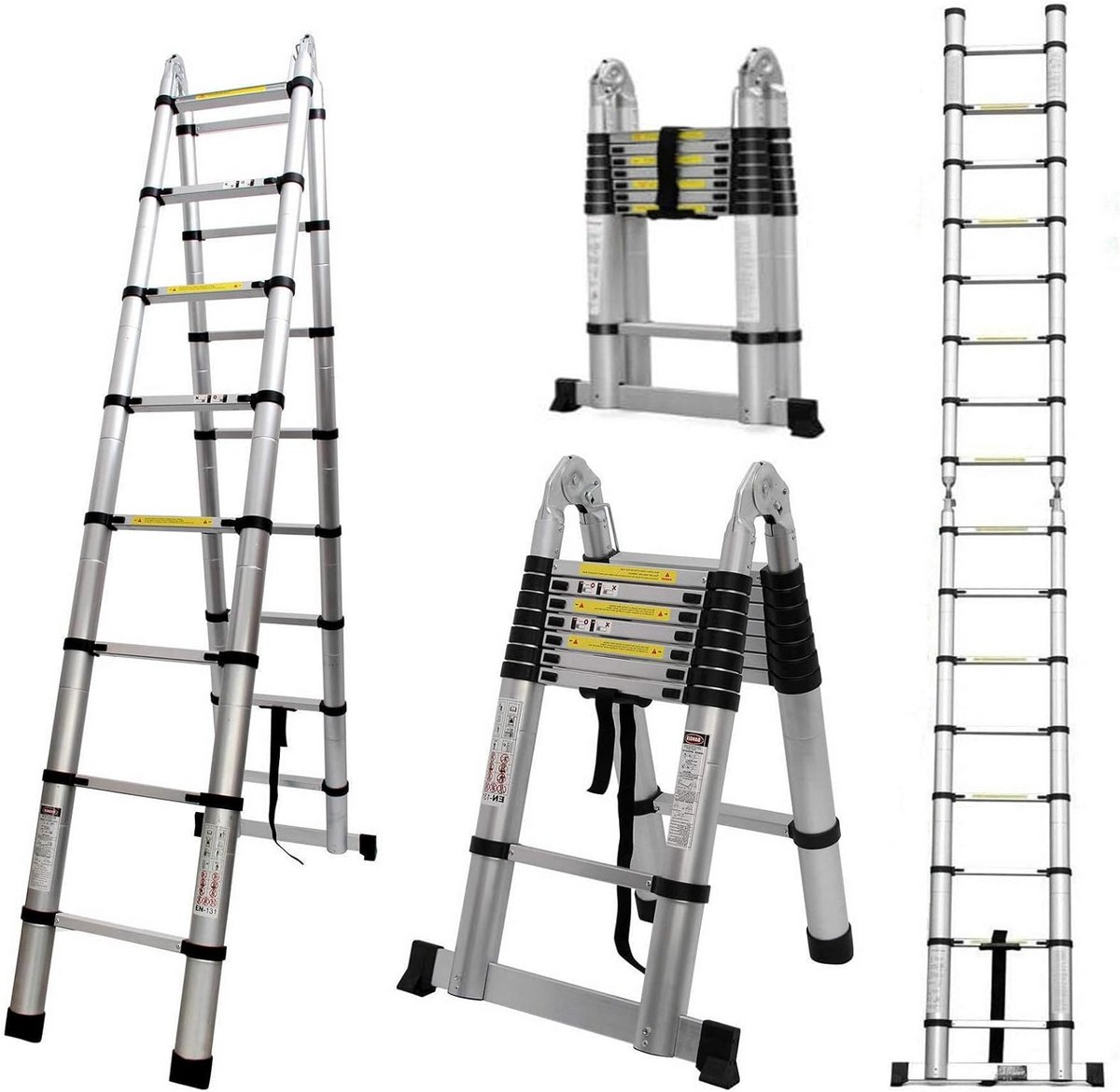 Telescopische Ladder - Vouwladder Aluminium - Werkzaamheden Buiten - Ruimtebesparend Ontwerp - 5 Meter Hoog - Zilverkleurig