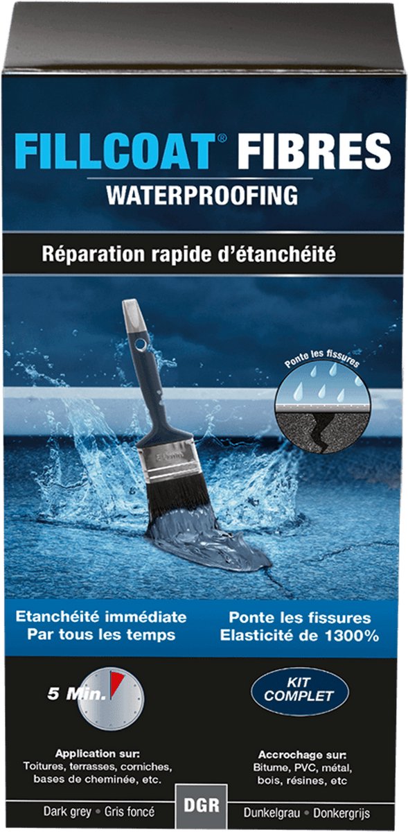 Fillcoat Reparatiekit - Donkergrijs - 1L - Met Glasvezels - Waterbestendig