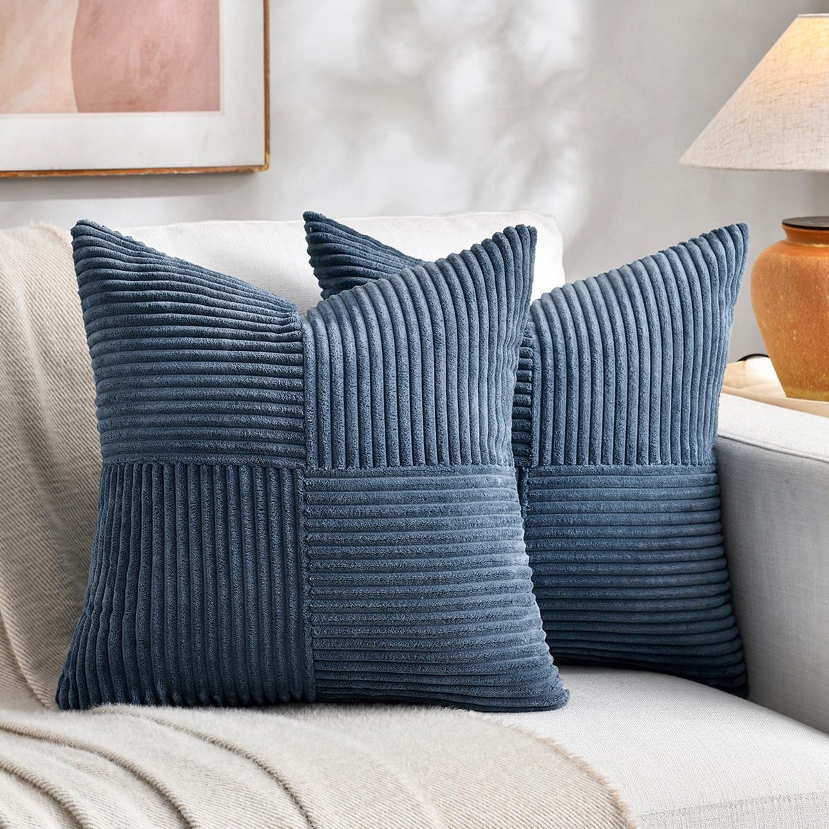 Dailygoods- Kussenhoezen 60 x 60 cm - Set van 2 - Boho/Corduroy - Zacht/Decoratief - Onzichtbare Ritssluiting - Klassiek Patroon - Decoratieve Kussens