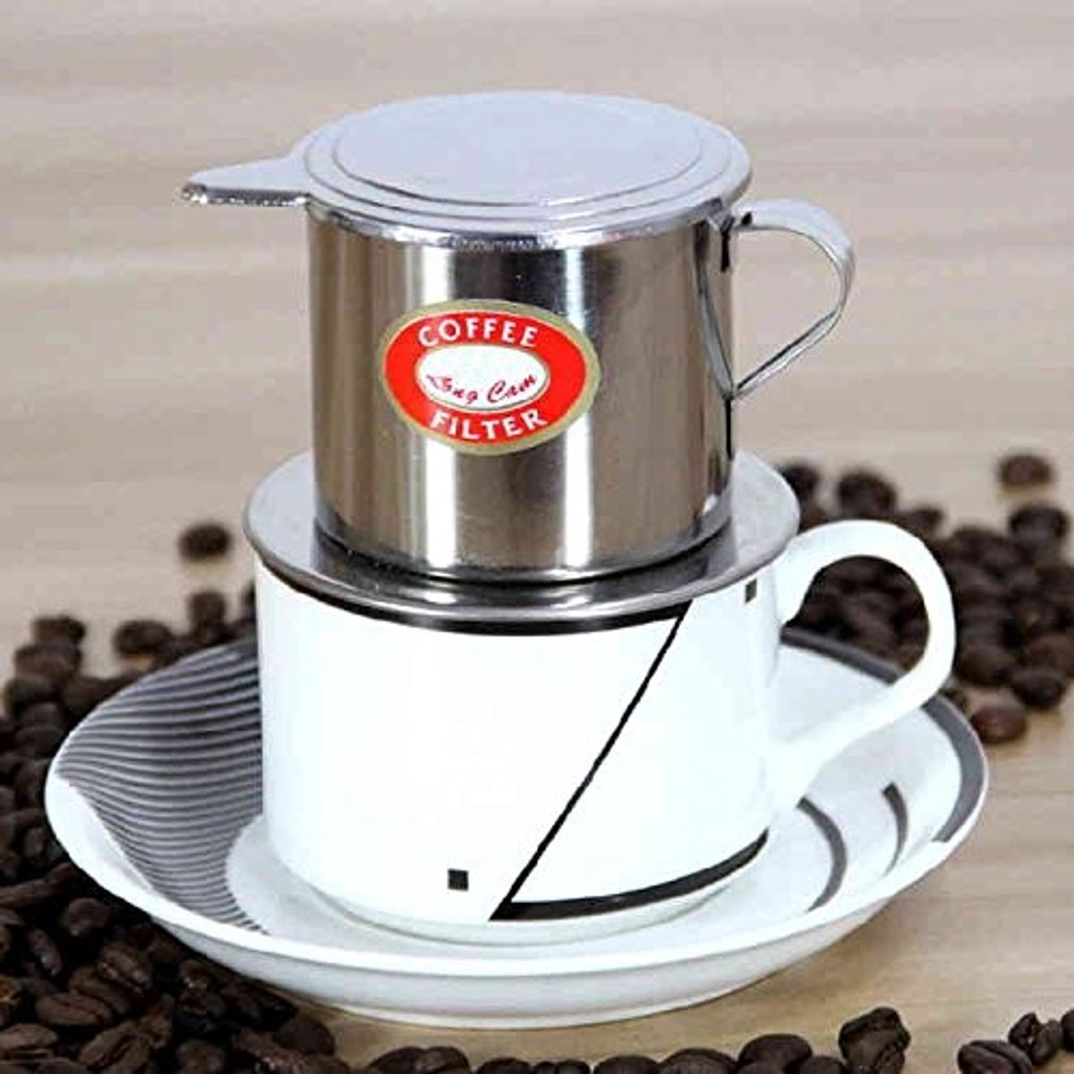 Dailygoods- Koffiedruppelpot Roestvrij Staal - Koffiezetapparaat Filterkoffie - Infuser - Vietnamese Stijl - Duurzaam - Antislip Basis