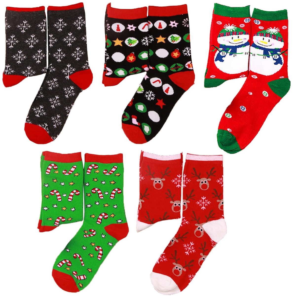Dailygoods- Kerstsokken - 5 Paar - Katoenen Sokken - Veelkleurig - Grappige Patronen - Thermosokken - Comfortabele Kousen