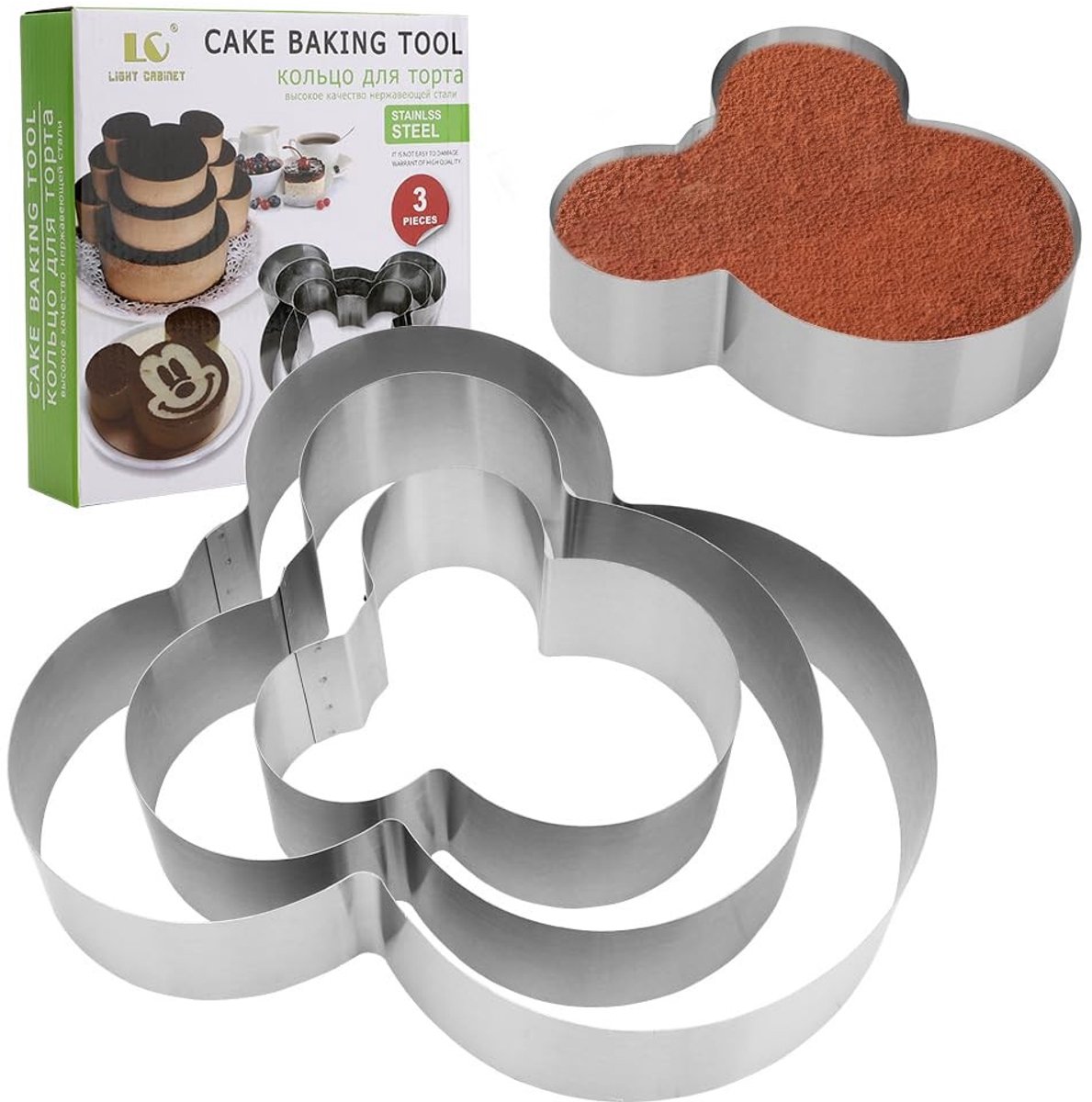 Dailygoods- Taartring 3-delig - Roestvrij Staal - Ø 6,5/8,5/10 cm - Vaatwasmachinebestendig - Hittebestendig - Voor taarten en desserts - Bakring