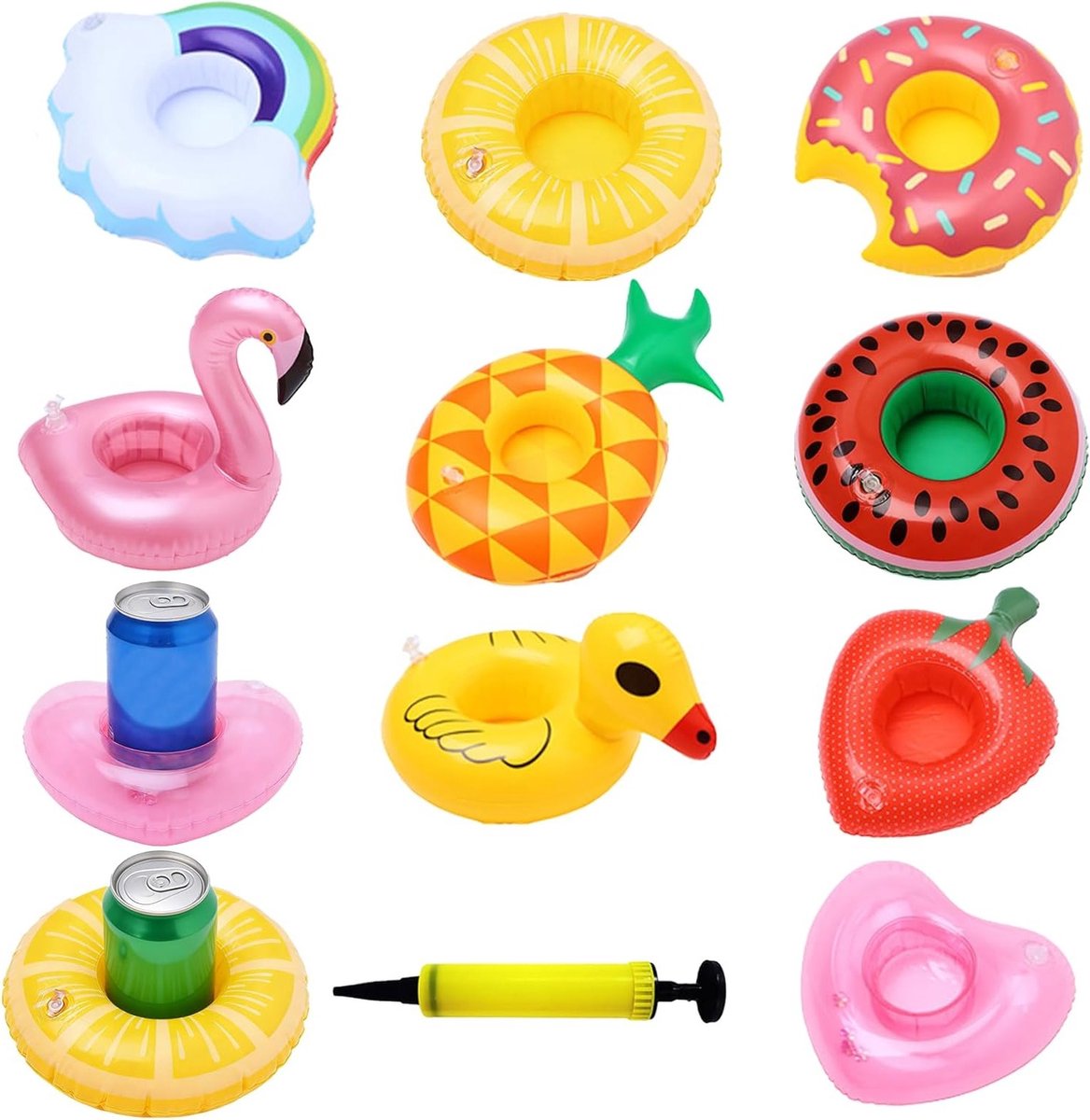 Opblaasbare Drinkhouder voor 10 Flessen - Diameter 14 cm - Ideaal voor Strandfeesten en Zwembadpartijen met Inclusief Luchtpomp voor Zomerplezier